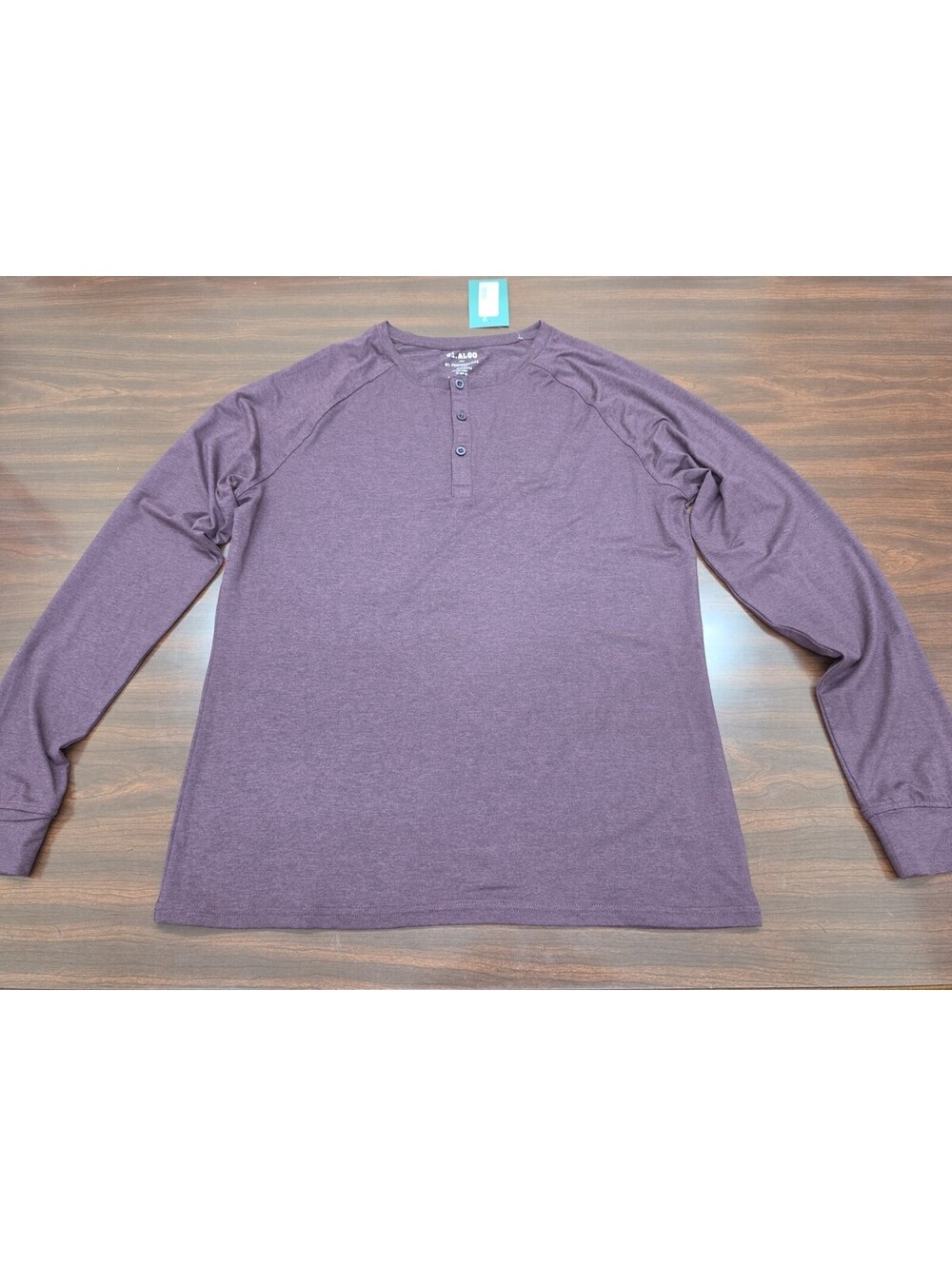 NWT 01. Algo Men Medium Long Sleeve Henley Shirt Burgundy Performance Top Active